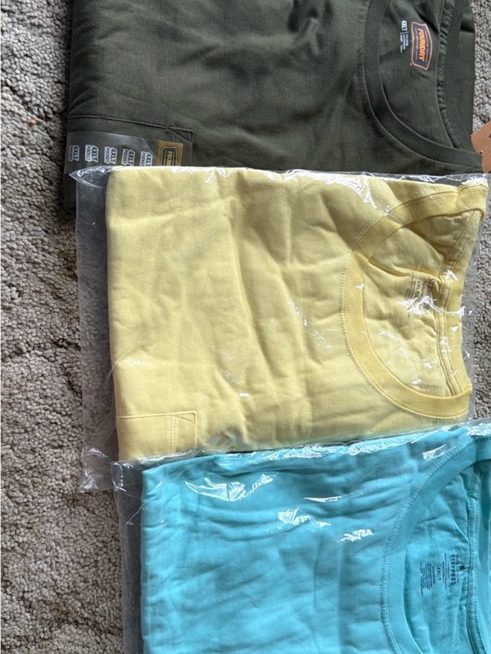 Men’s 4XLT Olive, Yellow & Teal Pocket Tees - Set of 3